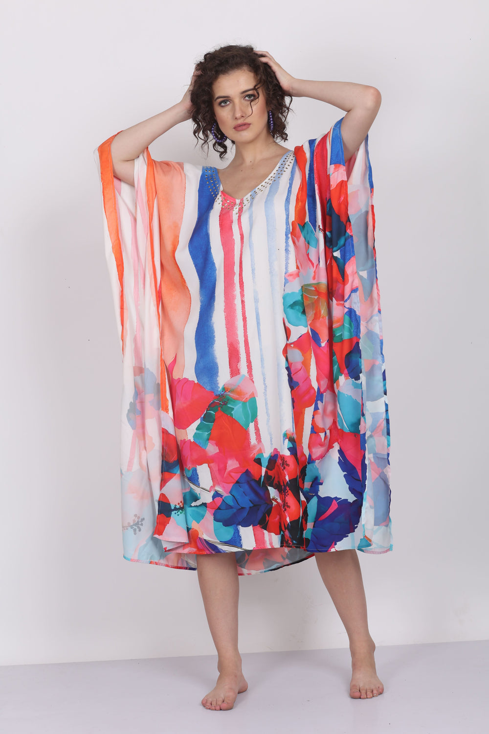 Linear Blooms – Art-Inspired Vertical Floral Kaftan