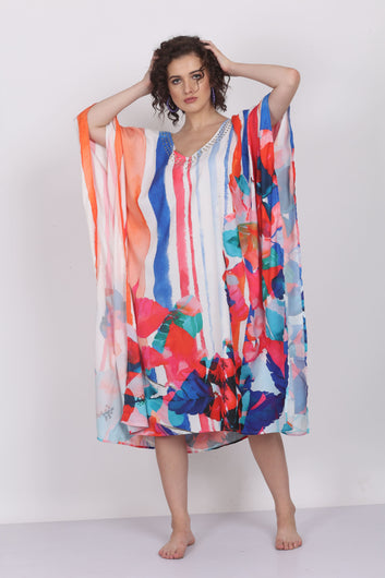 Linear Blooms – Art-Inspired Vertical Floral Kaftan