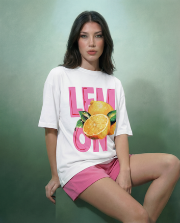 Women White Digital Printed Oversized T-shirts