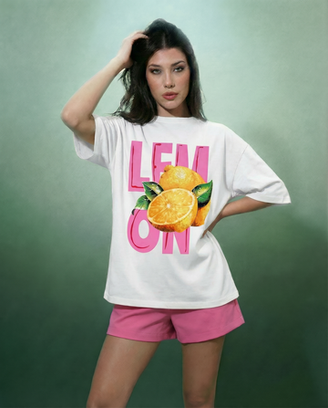Women White Digital Printed Oversized T-shirts