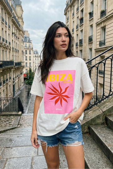 Women White Floral Printed Oversized T-shirts