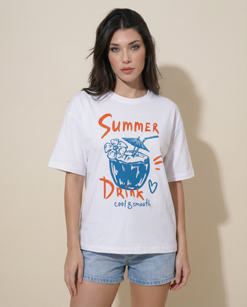 Women White Printed Oversized T-shirts