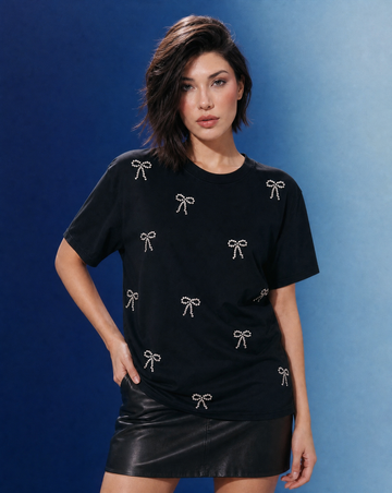 Women Swarovski Round Neck Cotton Regular T-shirt