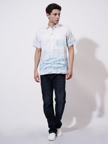 Ocean Whirl Digital Printed Poplin Shirt