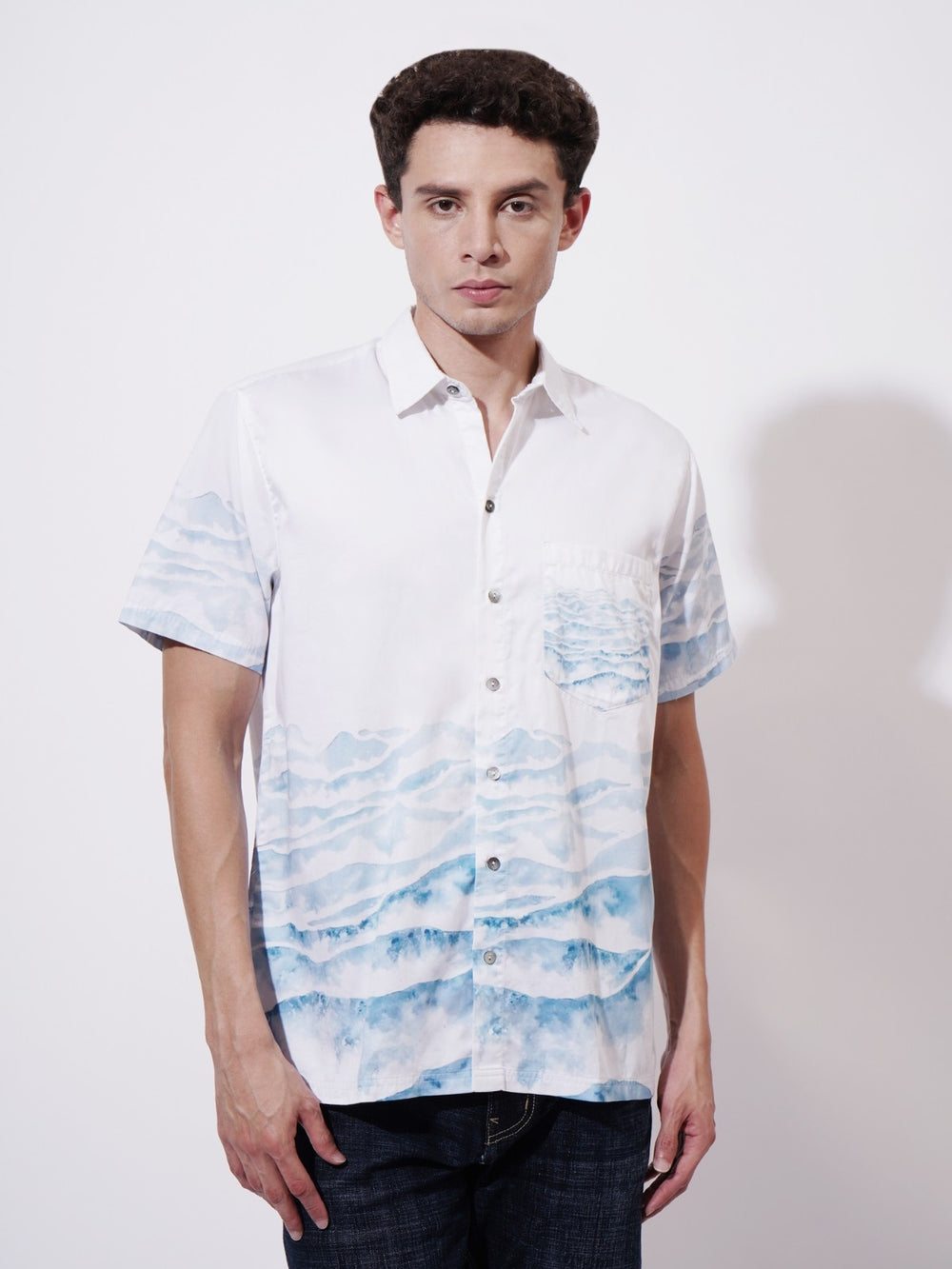 Ocean Whirl Digital Printed Poplin Shirt