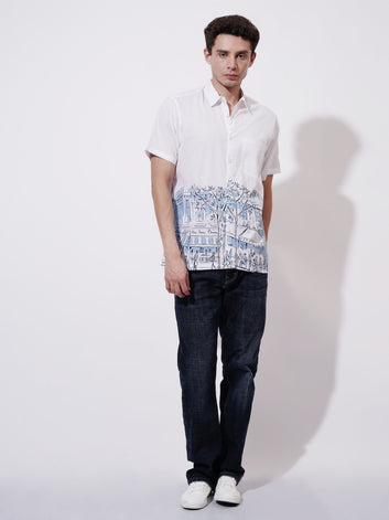 Café at Rues Digital Printed Poplin Shirt
