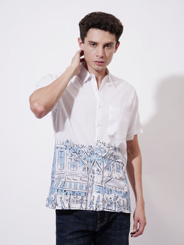 Café at Rues Digital Printed Poplin Shirt