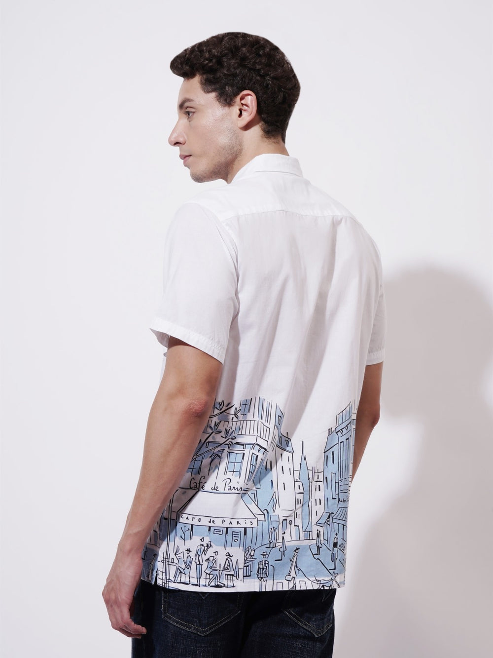 Café at Rues Digital Printed Poplin Shirt