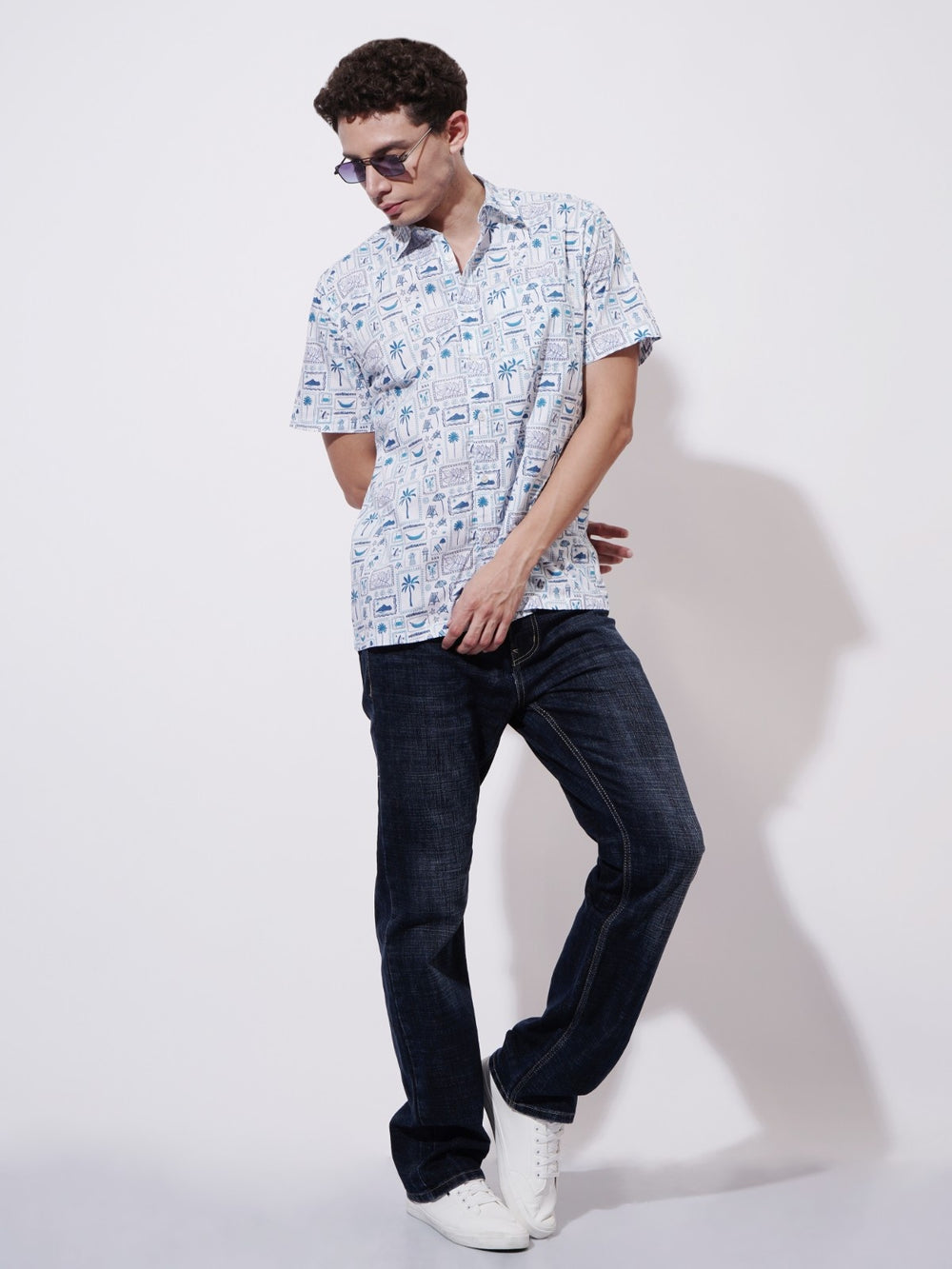 Collage de palm Digital Printed Rayon Shirt