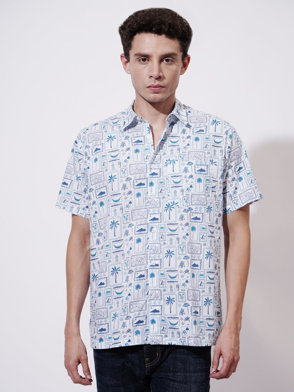Collage de palm Digital Printed Rayon Shirt