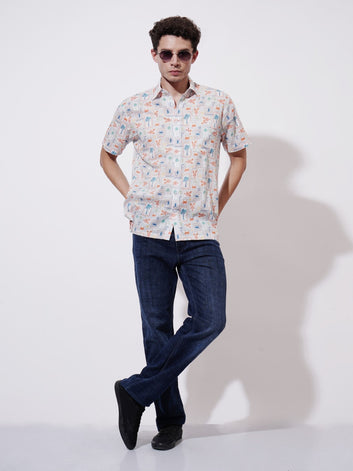 Collage de palm Digital Printed Rayon Shirt